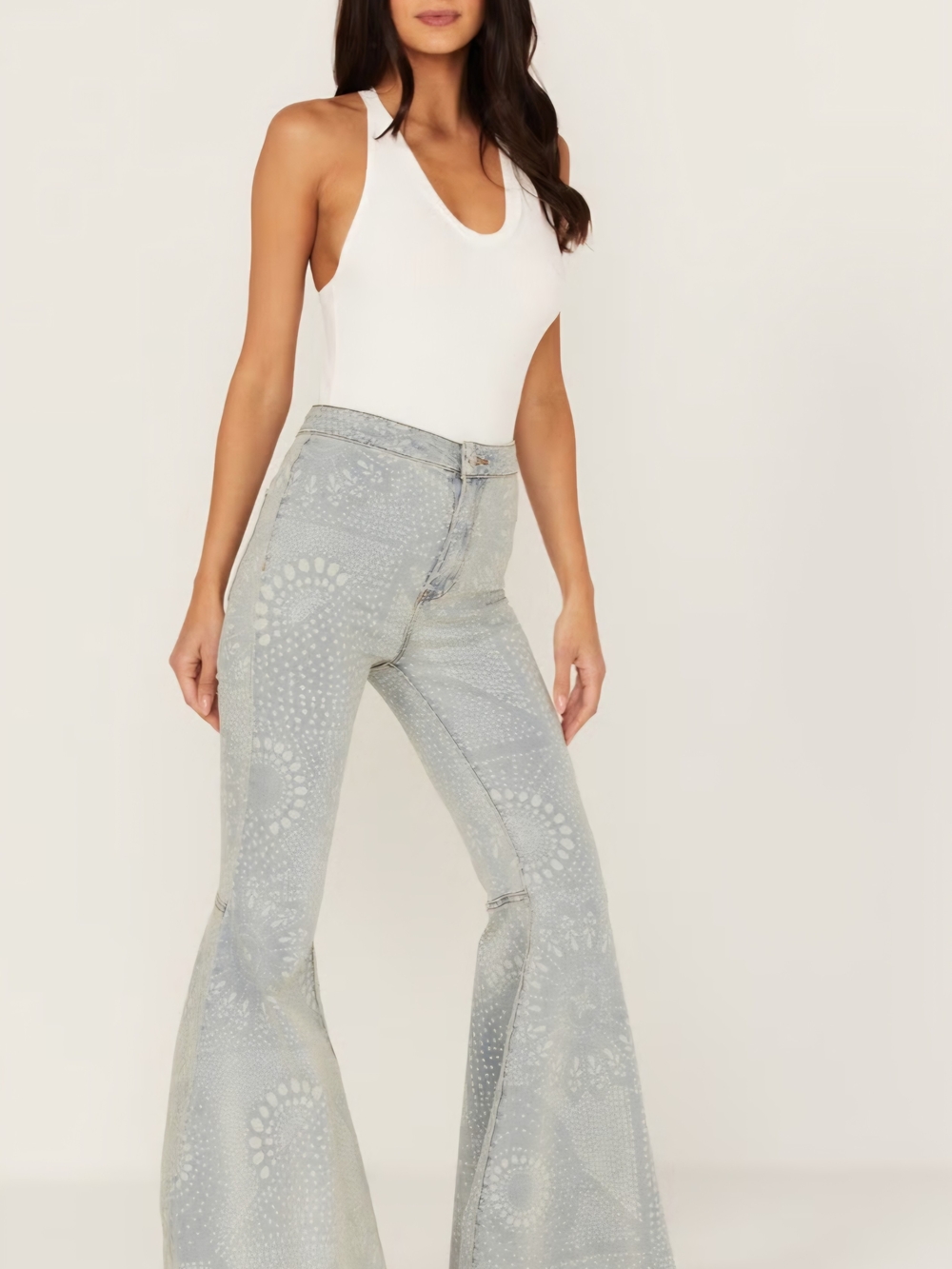 We The Free Light Blue Patterned Flare Jeans